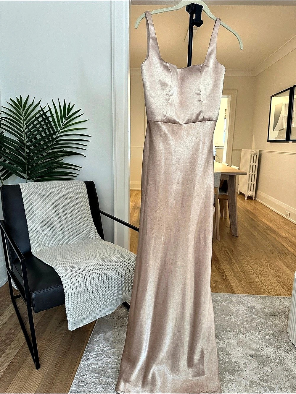 Jenny Yoo Gold Satin-Look Maxi Dress